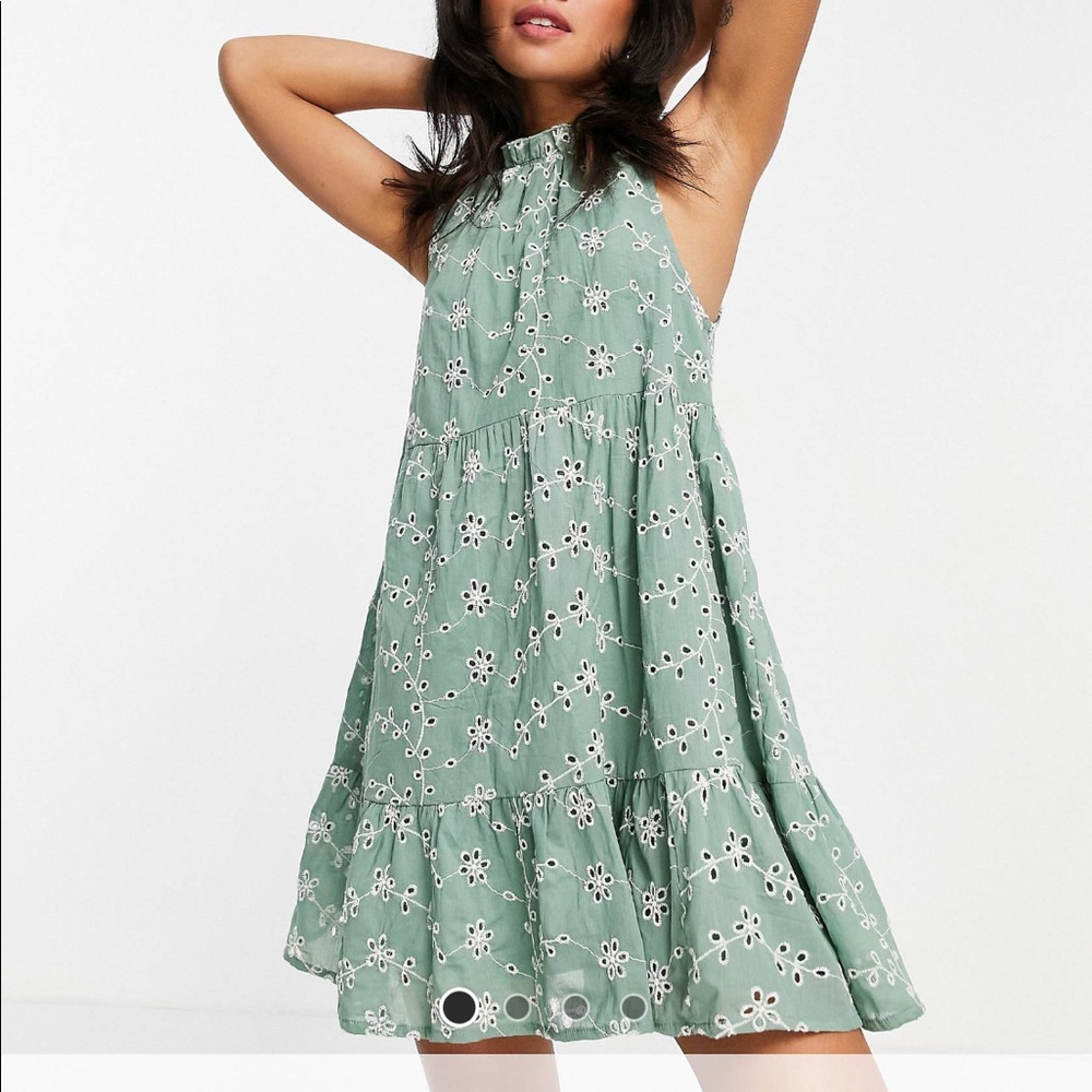ASOS PETITE green eyelet dress (Size S)